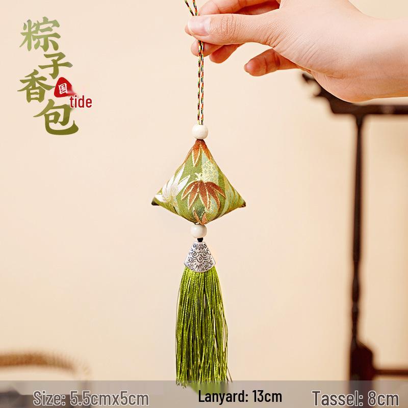 Dragon Boat Festival Sachet: Triangle Zongzi Mugwort Hanfu Pendant with Dried Flowers Portable Lucky Bag Gift.