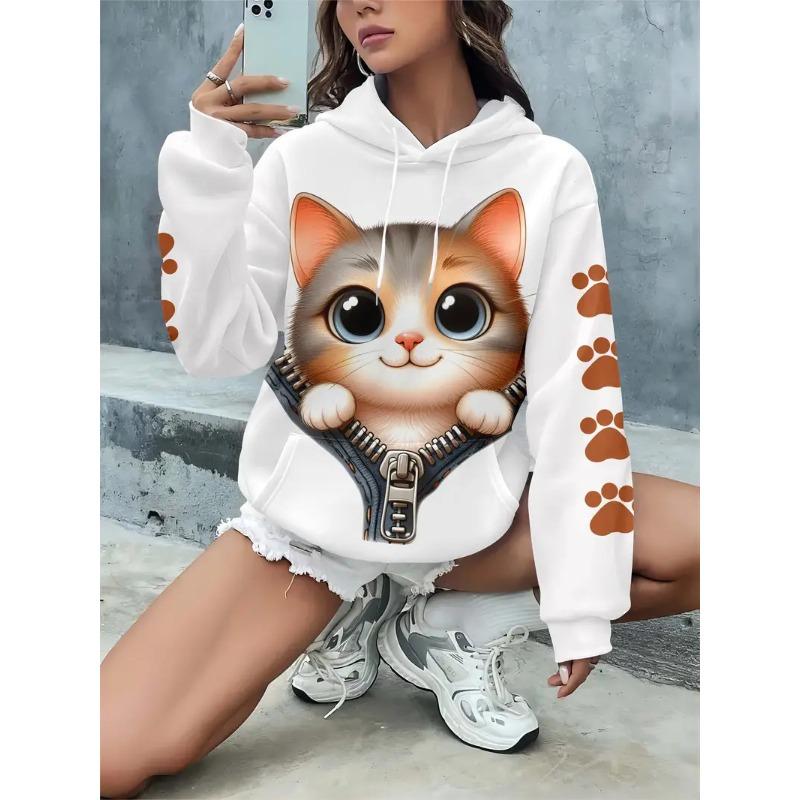 Herfst en Winter Dames 3D Kat Print met Capuchon Trui Hoodies & Sweatshirts (vrouwen)