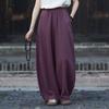 Johnature Women Vintage Bloomers Pants Solid Color Elastic Waist Trousers Autumn Pockets Soft Loose Pants