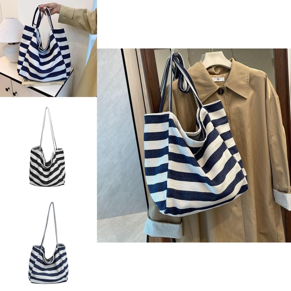 Stylish Colorful Striped Canvas Tote Bag For Women Large Size For Daily Use