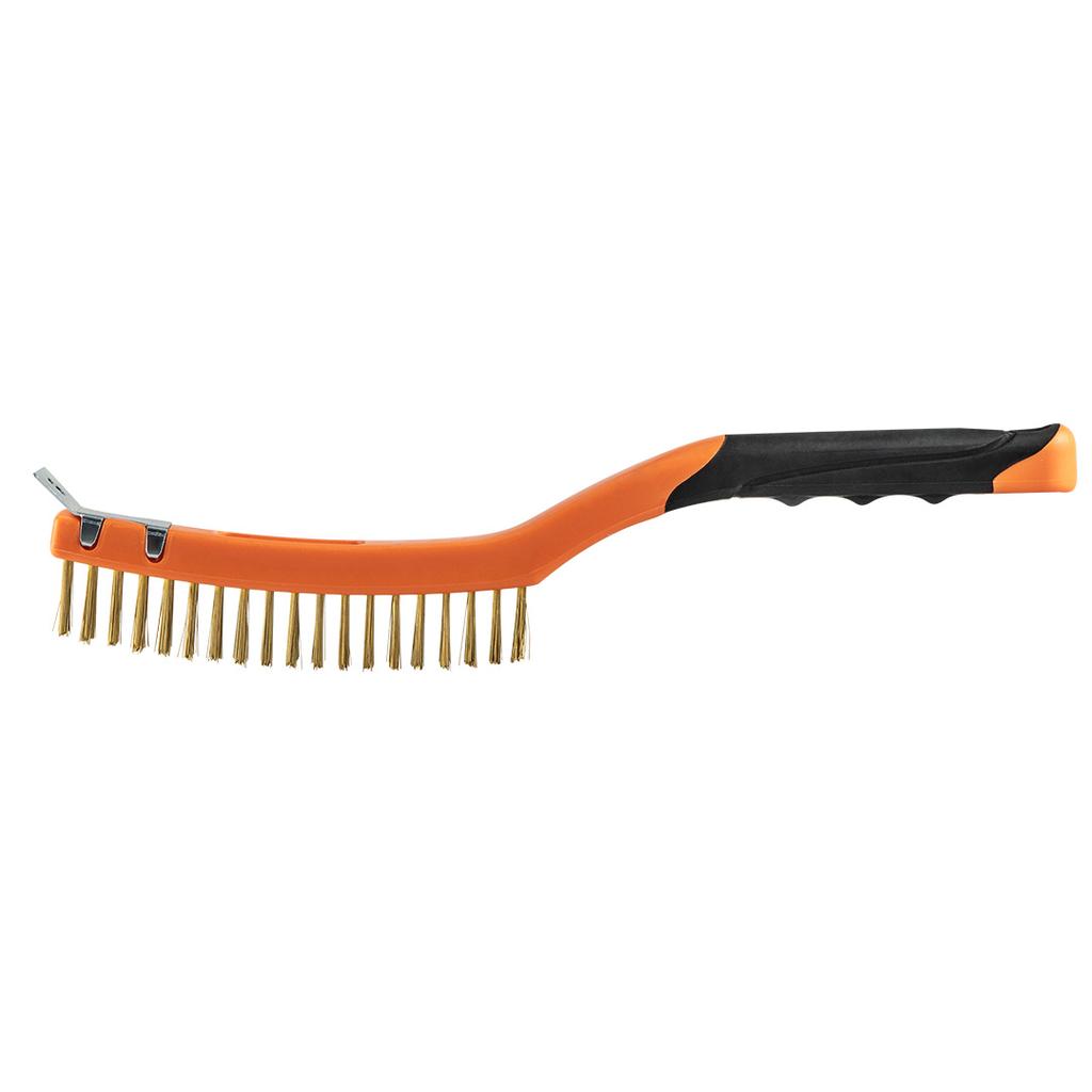 Wire brush, brass wire, 3x19 rows, with scraper
