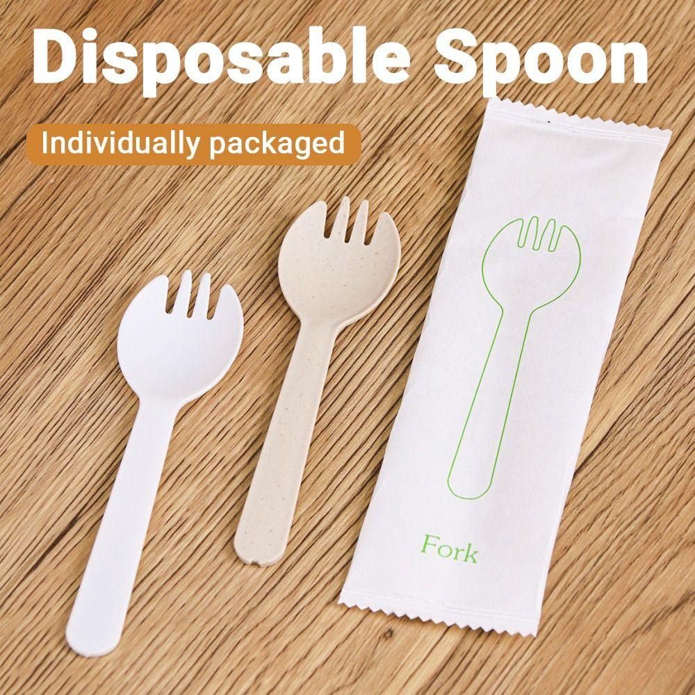 100Pcs Individually Packaged Disposable Spoon Fork Eco-Friendly Dessert Cake Fork  Commercial