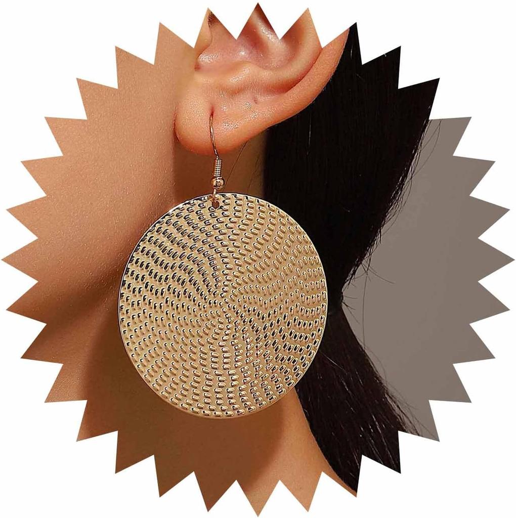 Boho Texture Disc Earrings Gold Disc Coin Earrings Vintage Disc Drop Earrings Hammered Round Circle Dangle Earrings Jewelry for Women