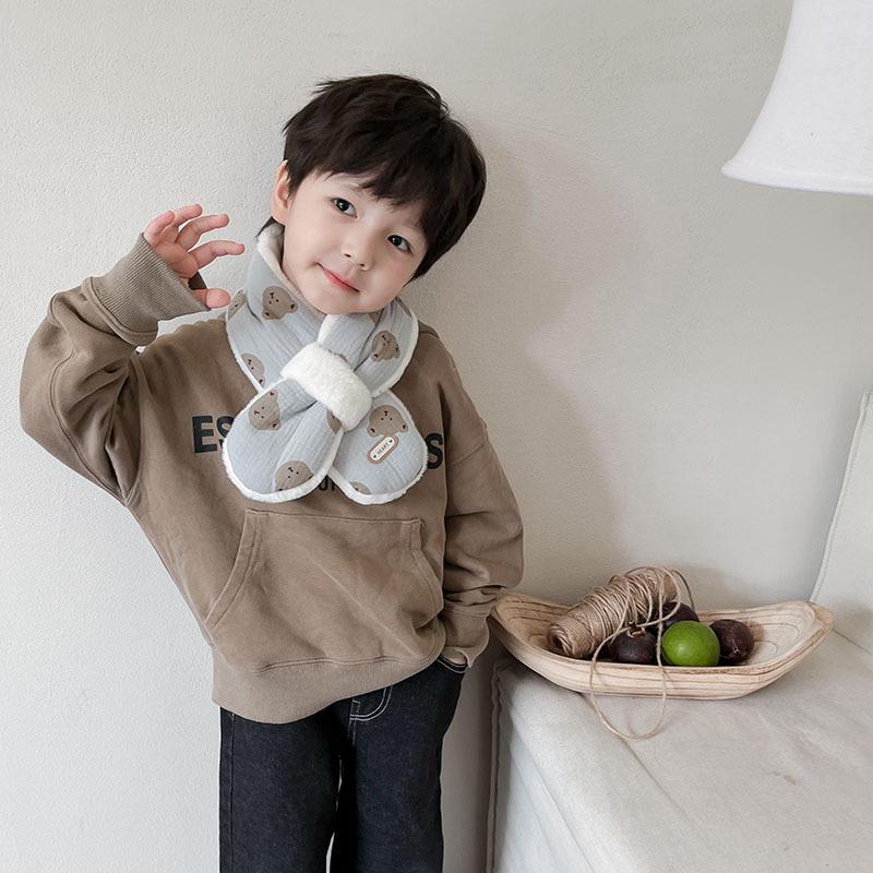 Winter Baby Bear Scarfs Warm Bear Fleece Kids Neck Warmer Cross Children Scarves for Girls Boys Baby Accessories
