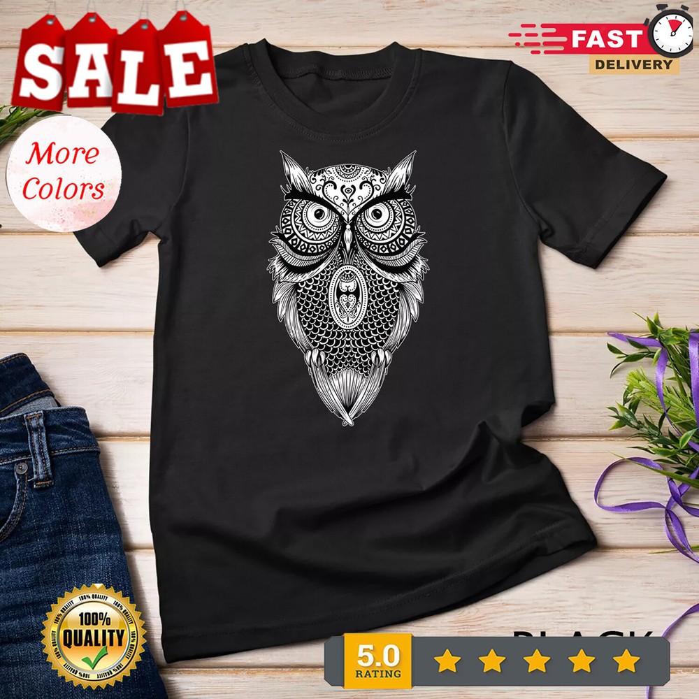 2025/Owl Mandala Art Meditation Yoga Spiritual Zen Owls Lover Unisex T-shirt Unisex T-Shirt XXXL