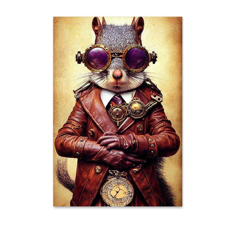Retro Funny Animal Steampunk Cat Astronaut Rabbit Canvas Painting Posters Prints Wall Art Pictures for Living Room Home Decor
