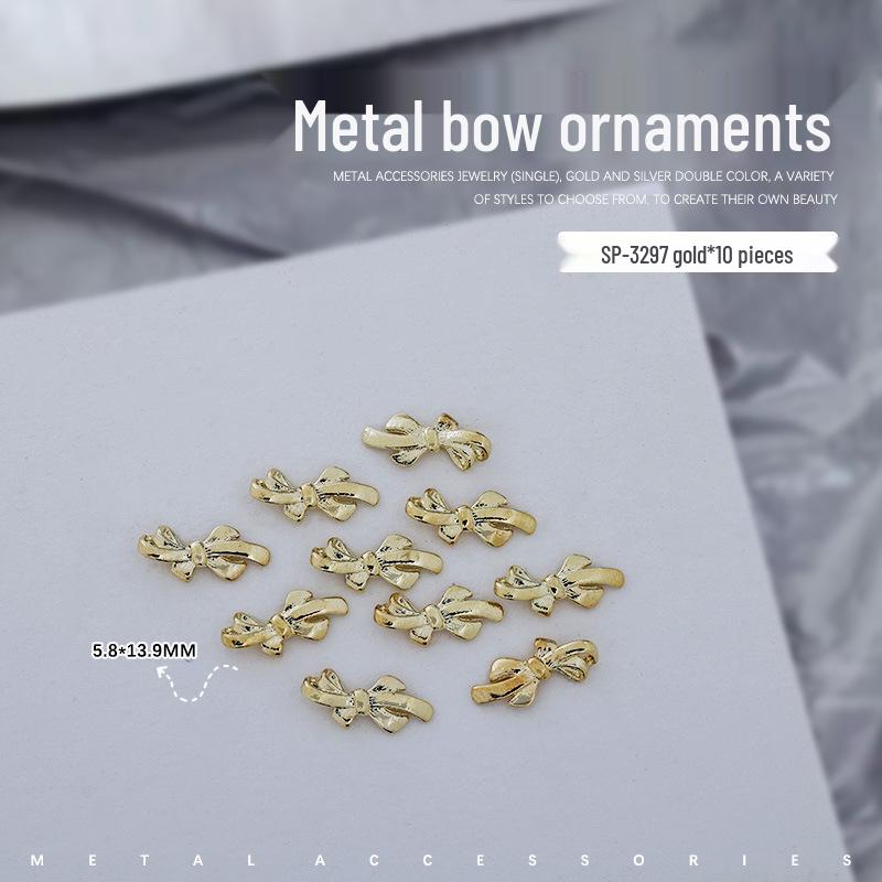 

Gold & Silver 3D Alloy Ribbon Bow Nail Art Accessories - Set of 10