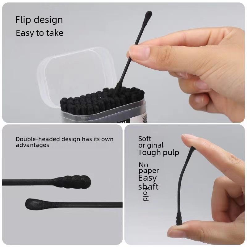 Double-Headed Black Cotton Swab with Paper Stick for Baby and Cosmetic Use