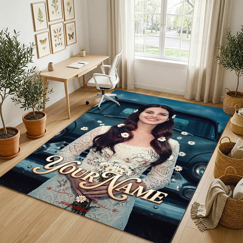 Personalized Crystal Velvet Carpet,Lana Del Rey Custom Printed Name, Plush Area Rug For Home Indoor Decor