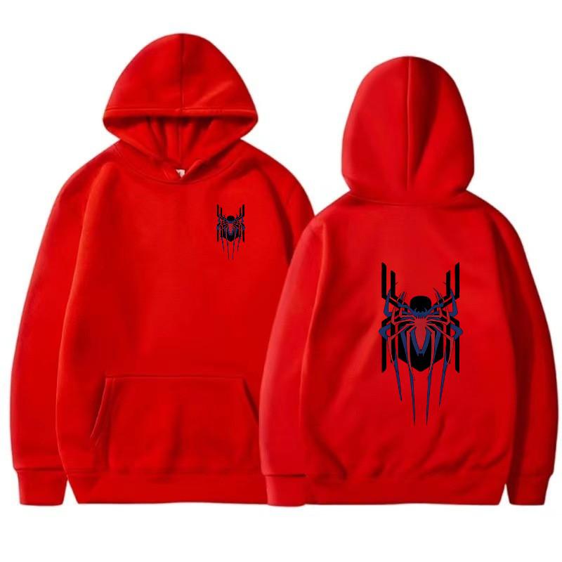 Men's Hoodie Street Fashion Deep Red Spider Print Sweatshirt Brushed Fleece Women's Casual Fun Loose Hoodie