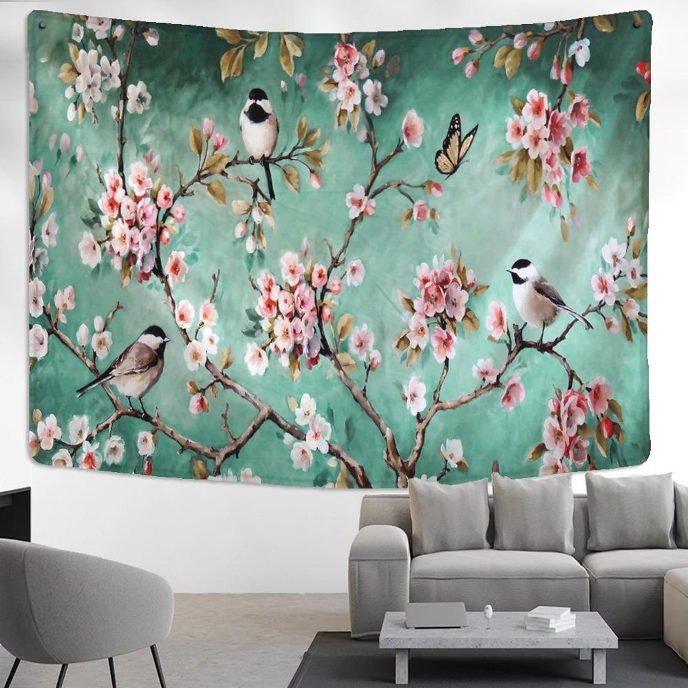 Home Wall Decoration Tapestry Flower Bird Background Hanging Cloth Office Living Room Tapestry