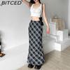 BITCED Summer Women's Solid-Color Slim-Fit Pencil Skirt Street Style High-Waisted Plaid Skirt