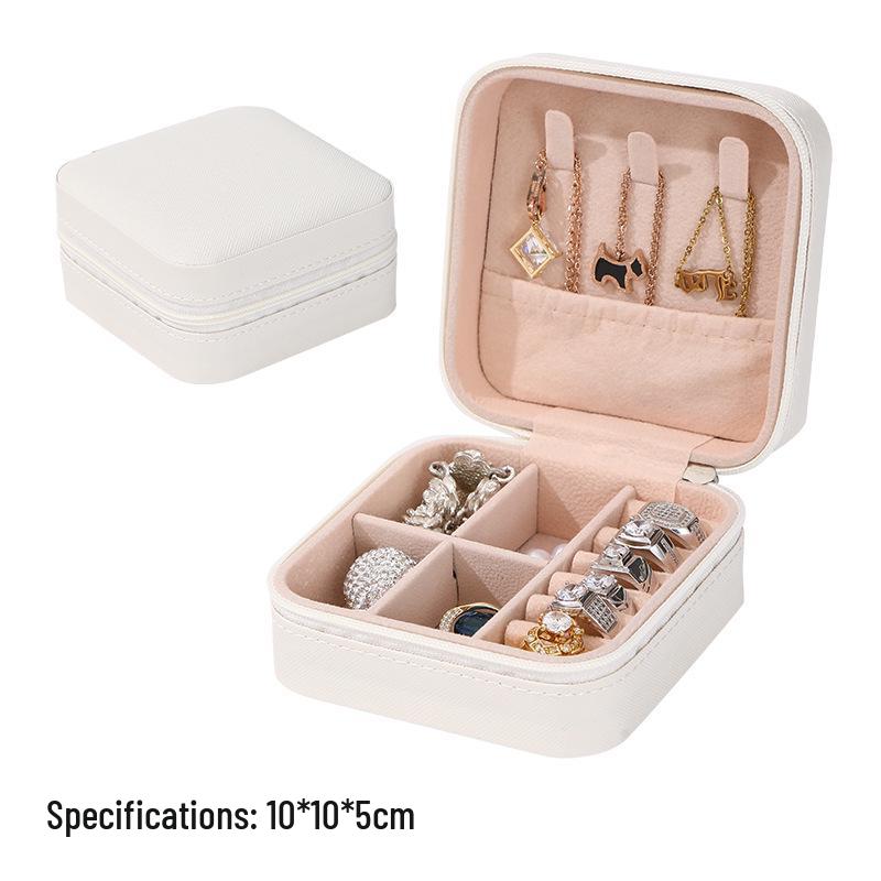 Compact Crossgrain Leather Jewelry Box for Earrings, Rings, and Necklaces