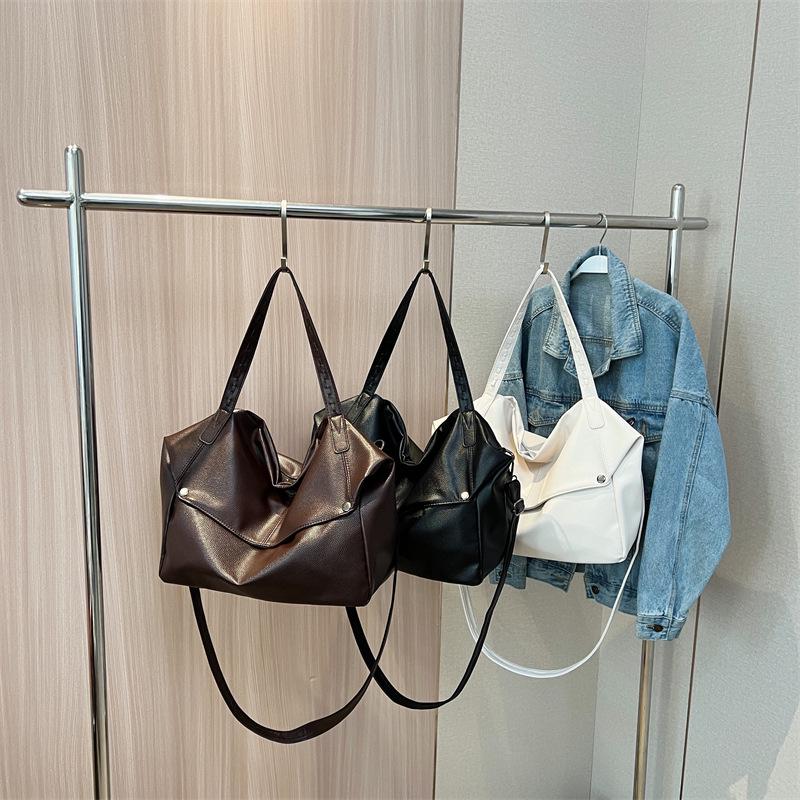 Korean Style Solid Color Large-Capacity Tote Bag - Women's Fashion Crossbody and Shoulder Bag