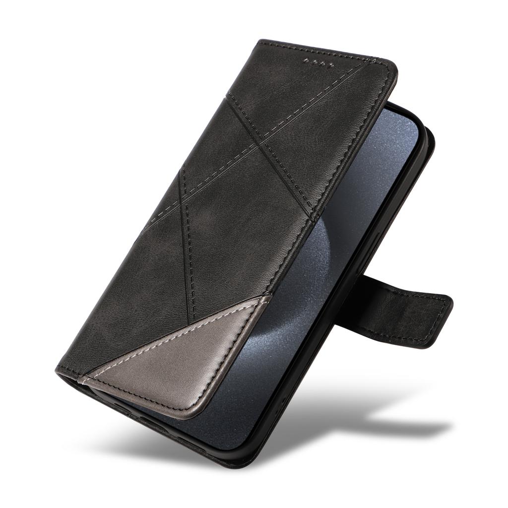 For iPhone 15 Pro Case Shockproof Geometric Lines PU Leather Phone Cover