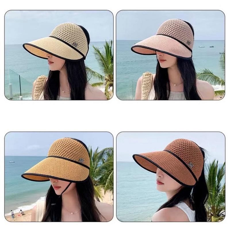 For Summer Outdoor Breathable Sunshade Hat With Face Covering Lightweight Large Brim Sun Protection Hat Open Top Design Hat
