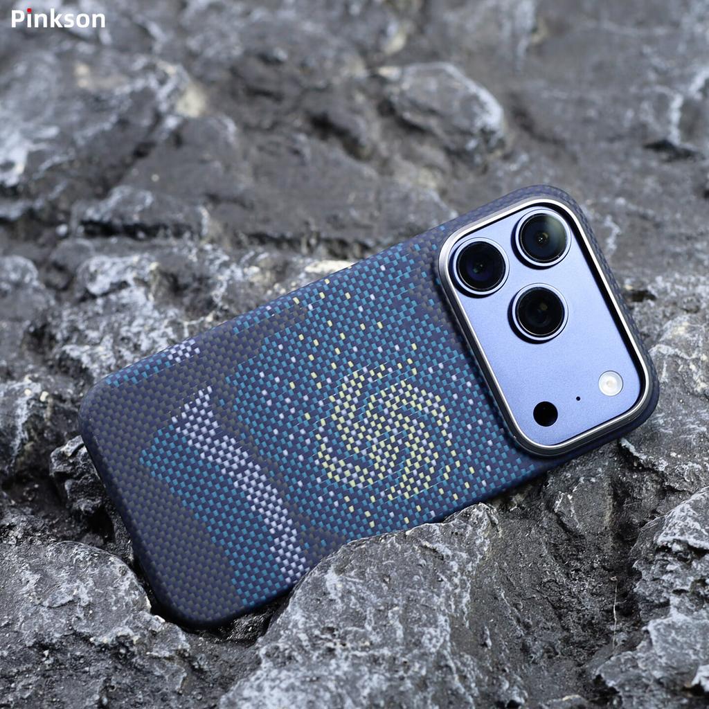 Pinkson Magnetic Kevlar Aramid Carbon Fiber Textured Full Protection Frosted Hard Case for Apple IPhone 17 Pro Max, Simple Business Light Style for Me