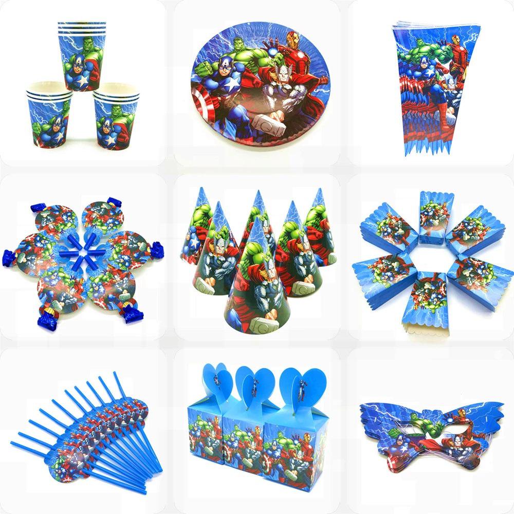 Avengers Tableware Set: Bunting, Cups, Plates, Masks, Cutlery, and Gifts for Indoor Parties