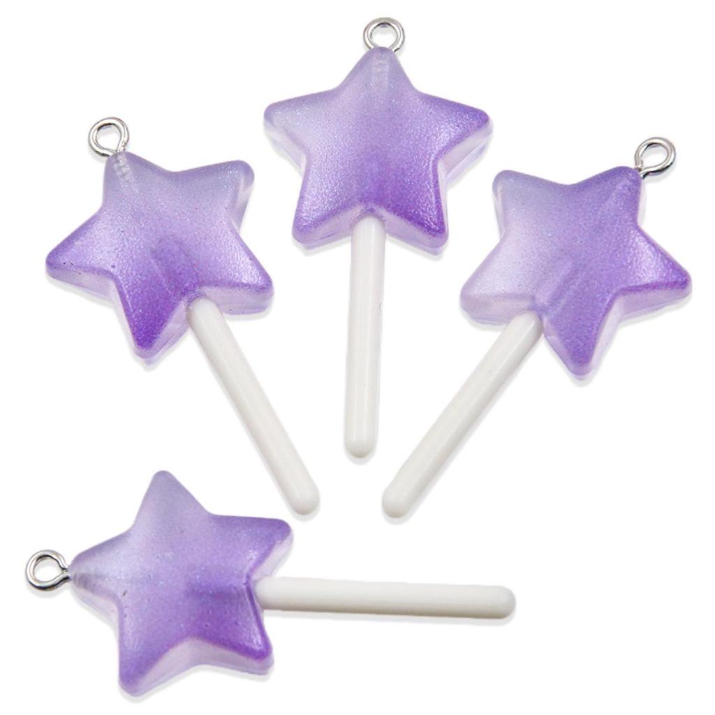 Handmade Glitter Lollipop Resin Star & Heart Pendants - Set of 3 DIY Color Sticks