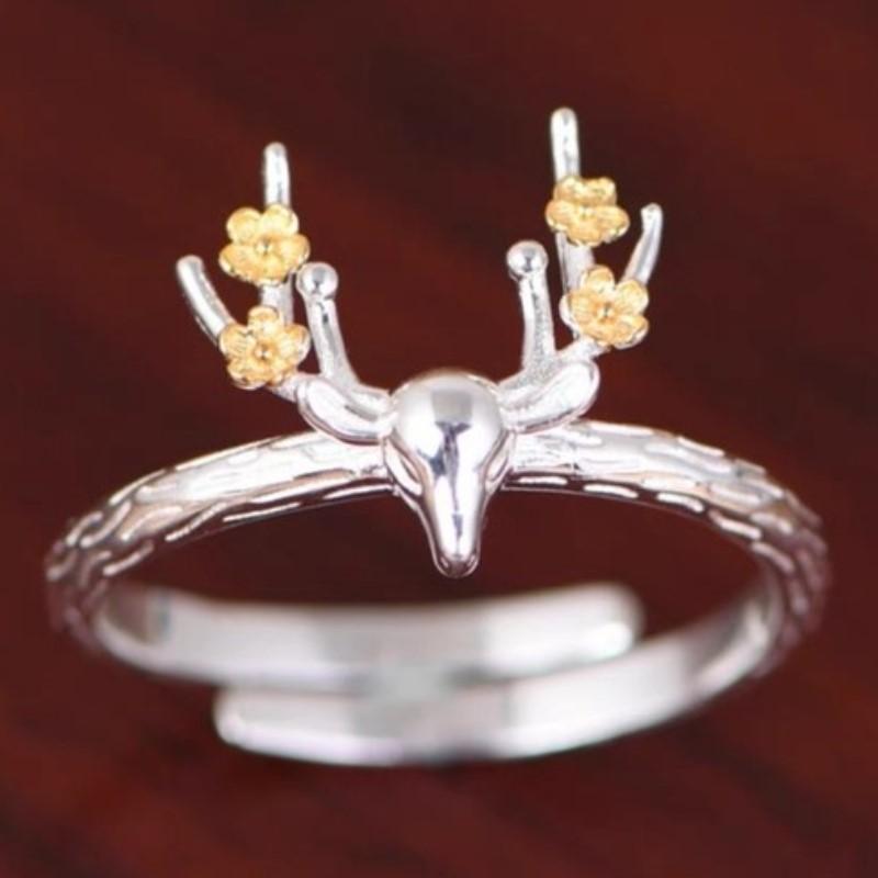 ANENJERY Deer Antler Small Deer Elk Animal Adjustable Rings for Women Fashion Minimalist Christmas Days Jewelry Gift