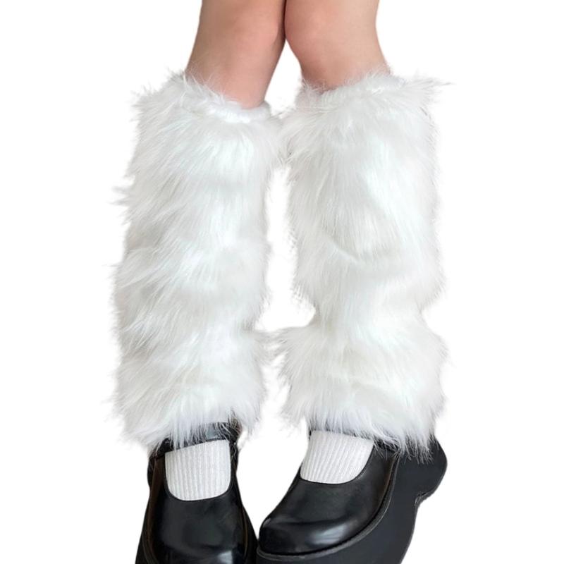 Women s Winter Thermal Leg Sleeves Faux Furs Elastic Leg Warmers Thick Furry Boot Covers For Cold Weather Protection белый