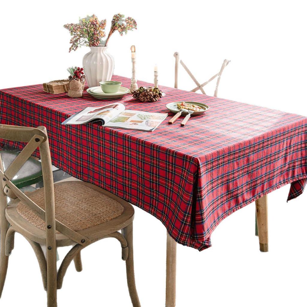 Tablecloth Yarn Red Checkered Festive Decorative Table Cloth American Fabric