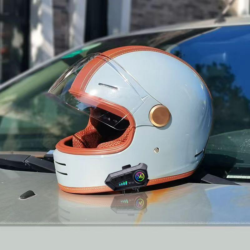 Full-Face Retro Helmet with Bluetooth - DOT Certified Off-Road Safety Gear, Durable Unisex Design
