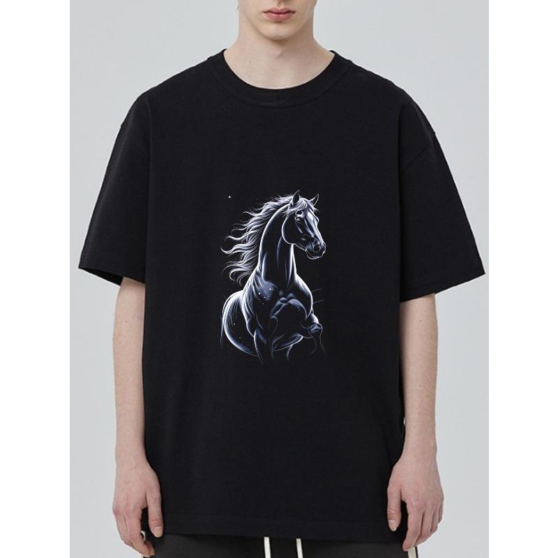Черная футболка с принтом лошади для повседневной носки S чёрный