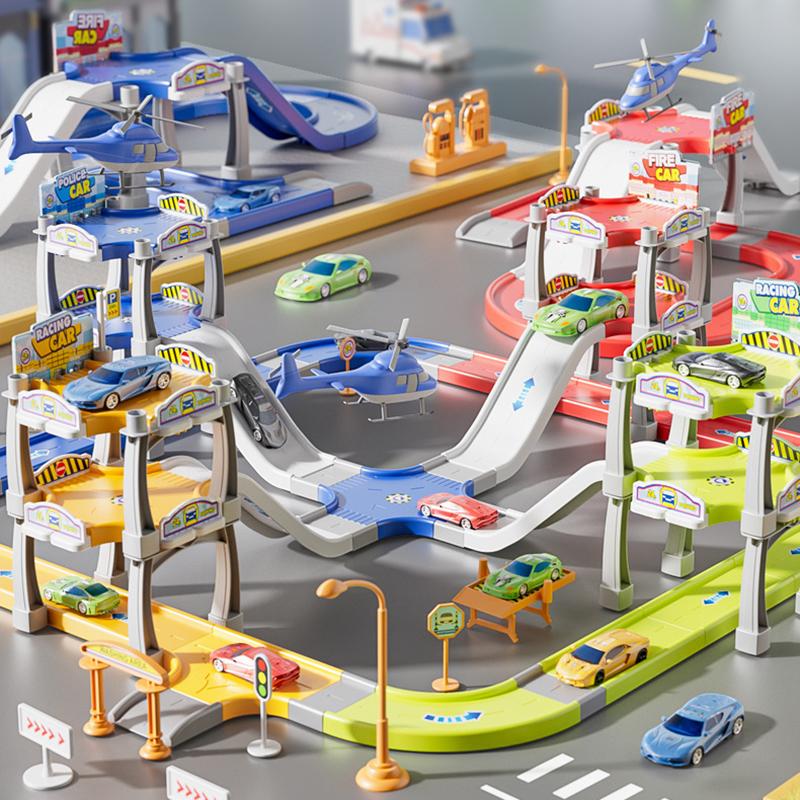 Kinderparkplatz Rampe Schiene Auto Spielzeug Städtische Schiene Baufahrzeuge Spielset Rennstrecken Straßen Spiele Vorschule Jungen Geschenke