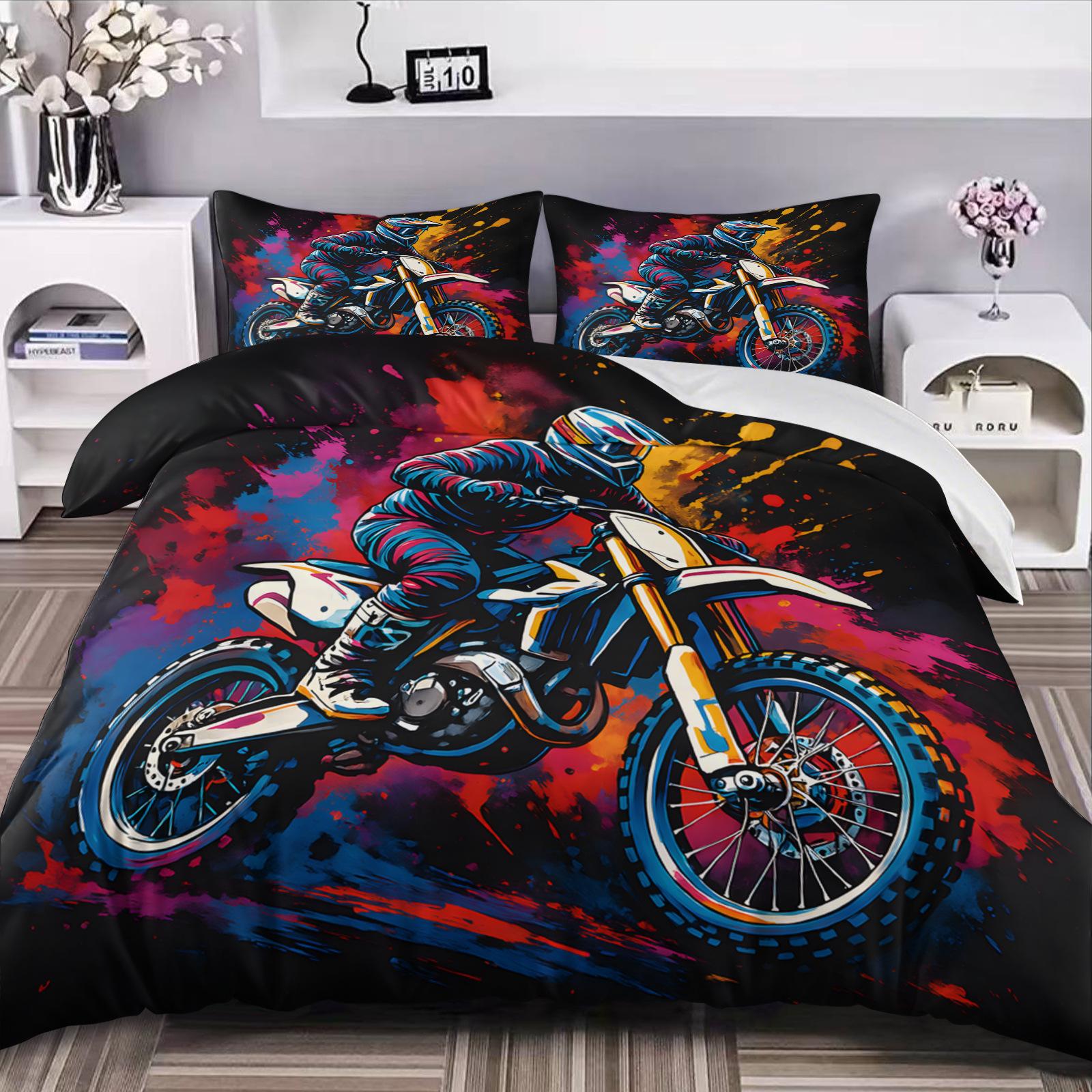 

Motorcycle Three-Piece 3D Digital Printing Quilt Set cover 90 * 200 + and 50 * 75 * 1