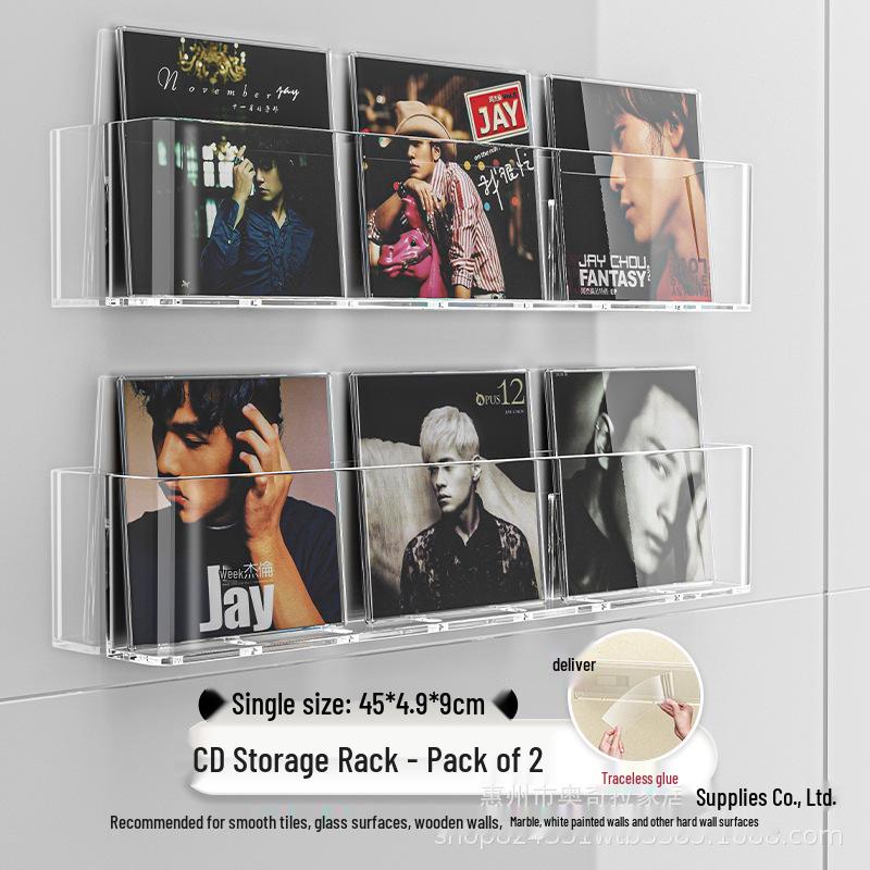 Transparent Acrylic Wall-Mounted Record & CD Display Rack - No-Drill Design for Creative Living Room Decor