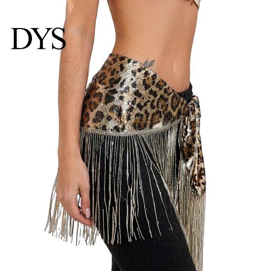 Hip Wrap Skirt Women Leopard Fringe Scarf, Belly Dance Sequins Skirt, Stage Performance Scarf Waist with Tassels, Clothing Accessories Accessory золотистый