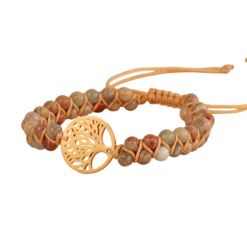 Verstellbares Unisex Armband mit natürlichen Türkisperlen, zweireihig, mit Baum-Anhänger für einen stilvollen Look