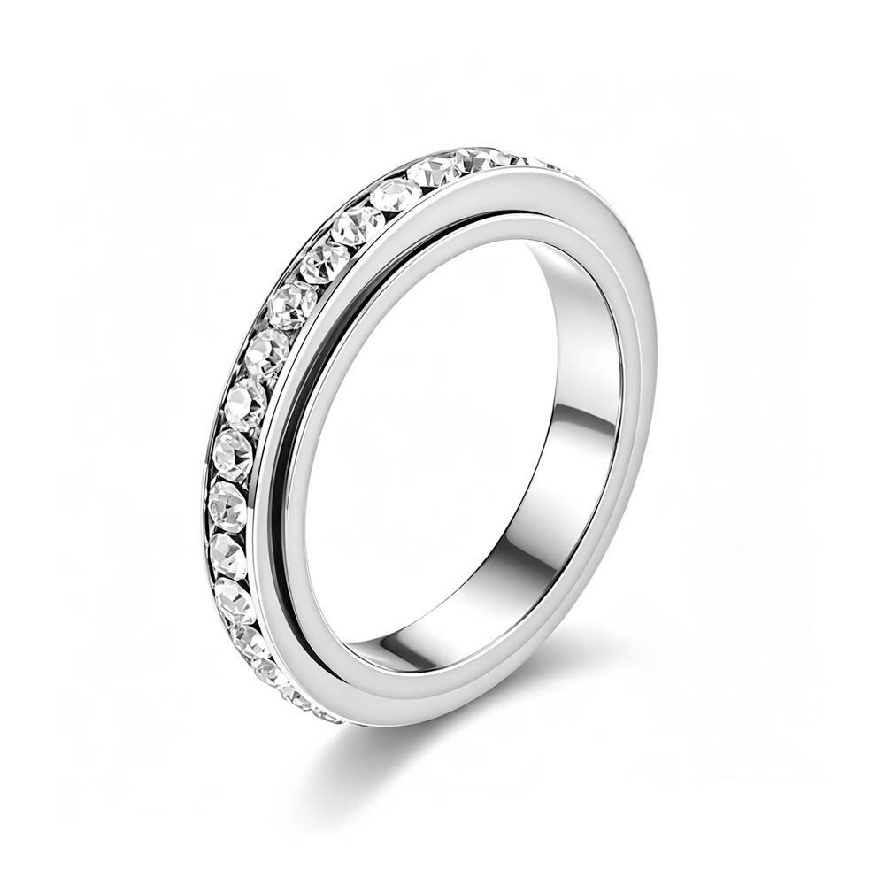 Hot Sale, Single Row Full of Diamonds, Rotating Titanium Steel Ring Feminine Tide Stainless Steel Couple Diamond Ring no. 6