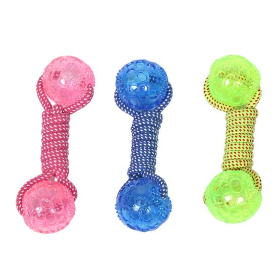 Hund Baumwollseil Kauspielzeug Hantelform Seilspielzeug mit strukturierten Bällen Interaktives Welpen Zahnungsspielzeug für Tauziehen Langeweile Linderung Zahnpflege