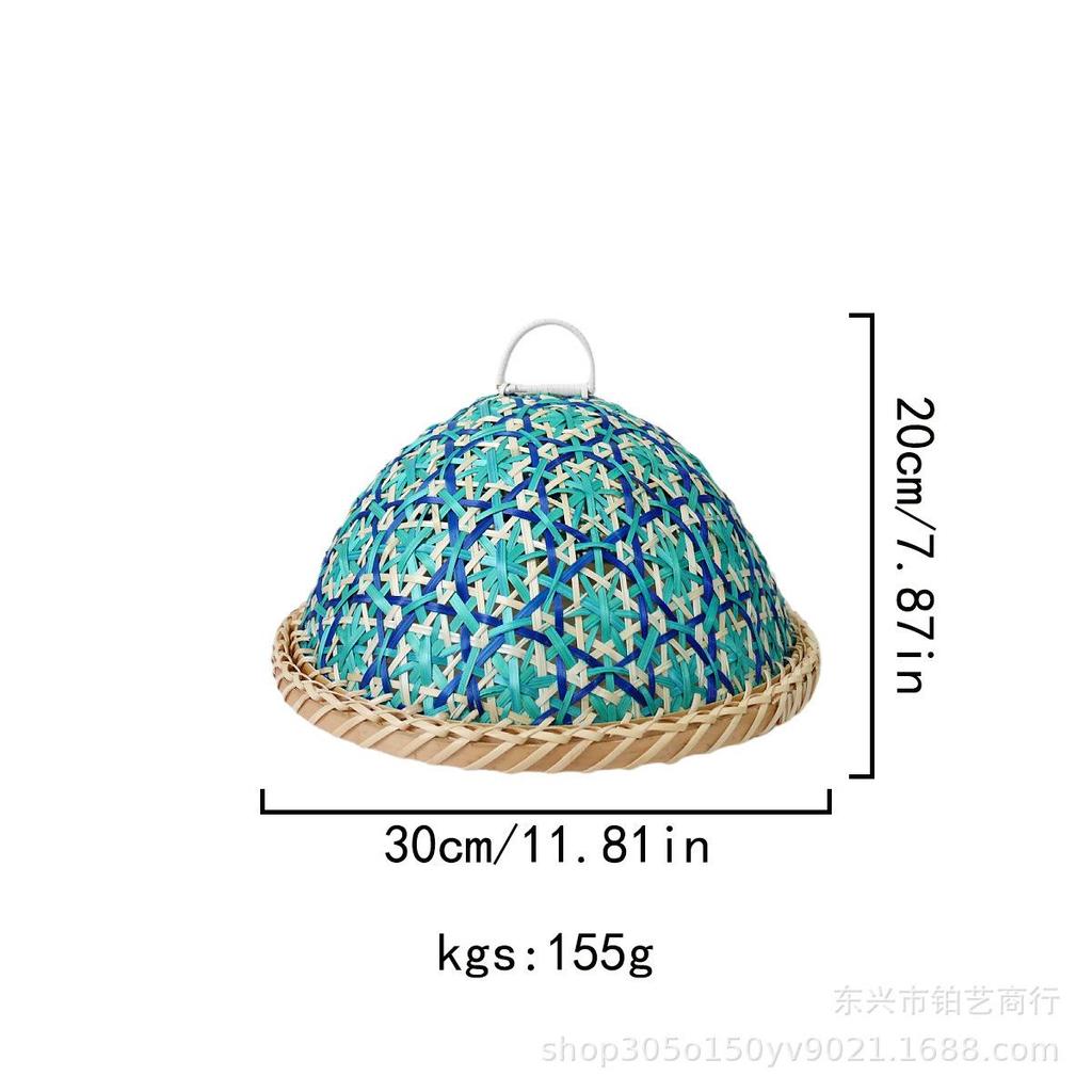 Handmade Rattan - Woven Nanyang - Style Circular Fruit Plate / Bread Basket with Lid, Insect - Proof Dining Table Cover
