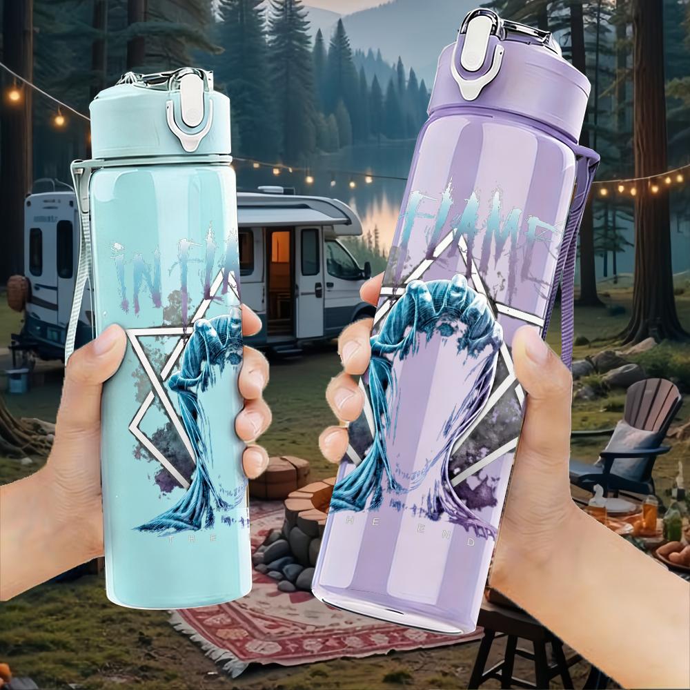 1PC Think Bout The End Pastel Text Print 750ml colorful plastic sports water bottle leakproof pop up lid with straw for outdoor work home use