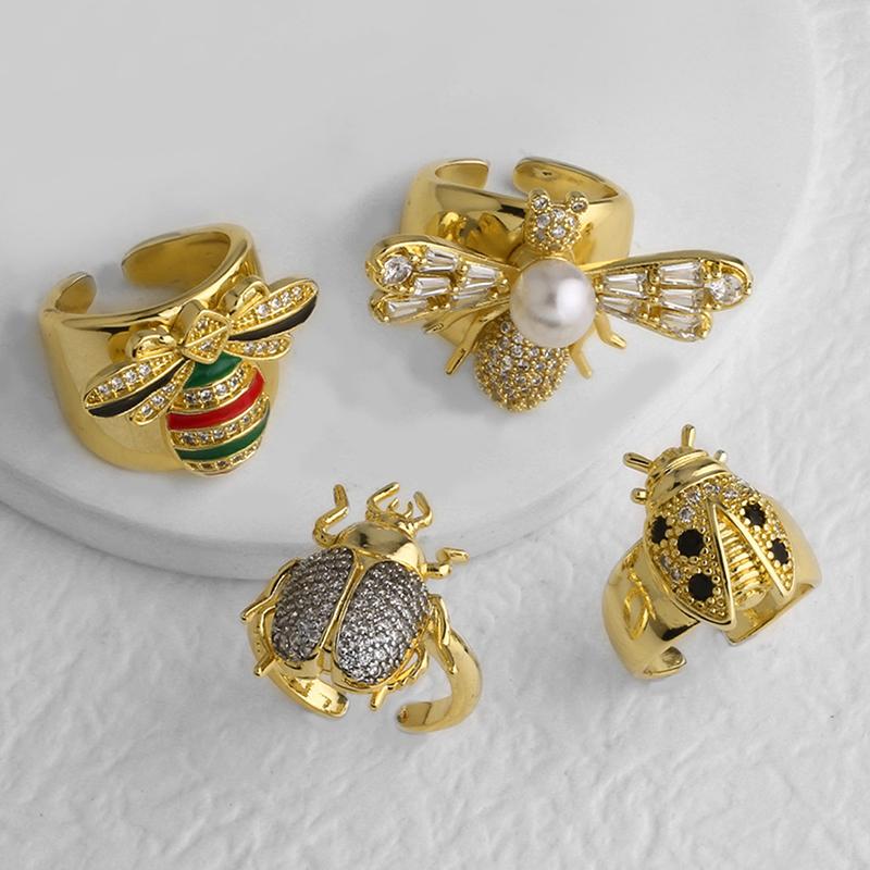 Simple Bee Statement Women Rings Copper Gold Plated Beetle Insect Open Wide Ring  Jewelry