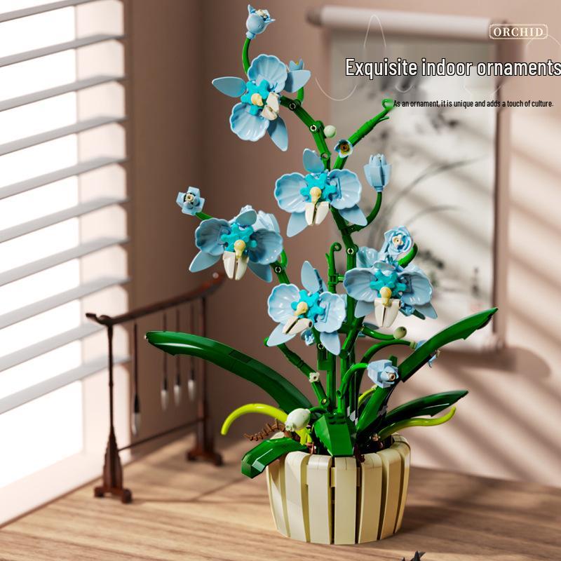 Cross-Border Compatible Lego Orchid: Two-Color Petal Building Block Flower Ornament - Perfect Gift for Girls