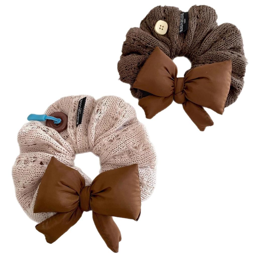 High-End Brown Bow Knitted Scrunchie - Super Large Elastic Hair Tie