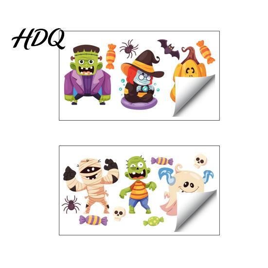 Reusable Static Cling Ornaments Halloween Window Clings Cartoon Ghost Pumpkin Witch Monsters Decals Waterproof Seasonal Glass Surface Adhesives