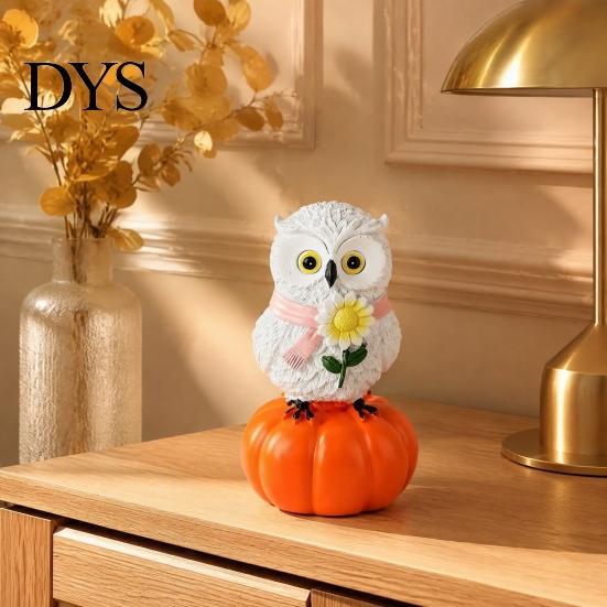 Festival Atmosphere Room Decor Fall Pumpkin Owl Figurine, Resin on Statue with Cute Halloween Desk Accessories Sunflower for Autumn Thanksgiving