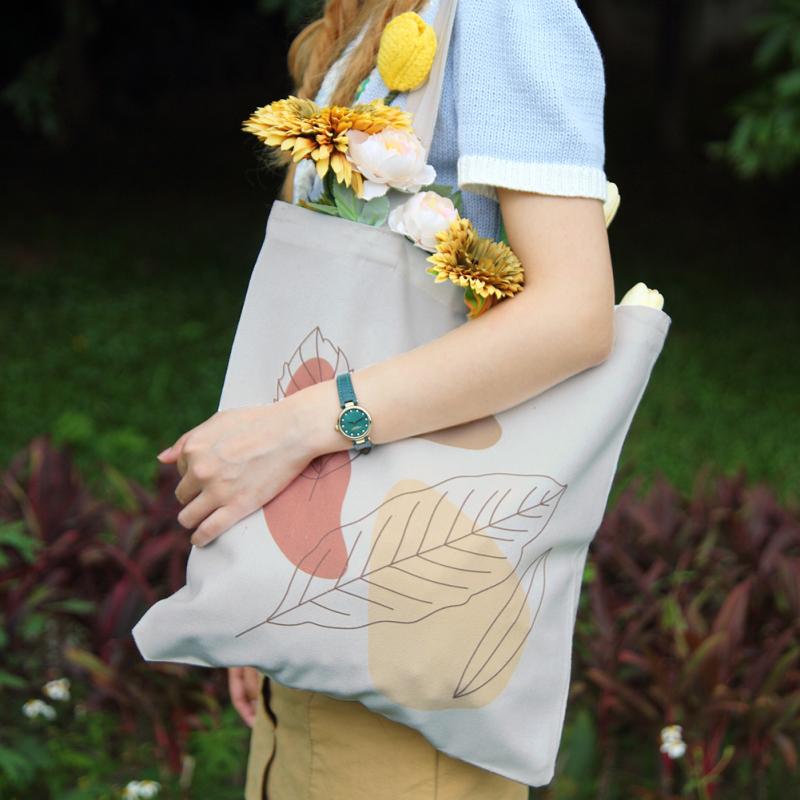 2pcs Cotton Canvas Bags Boho Floral Shoulder Bags Grocery Shopping Bag Reusable Tote Bag