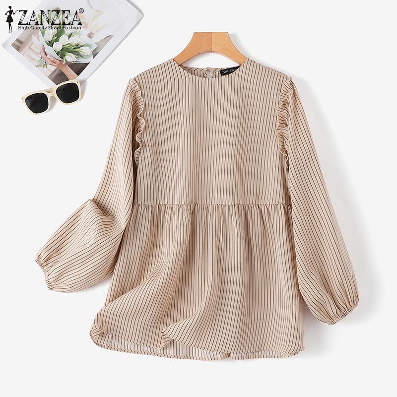 

ZANZEA Женская повседневная свободная блузка в полоску с длинным рукавом и круглым вырезом