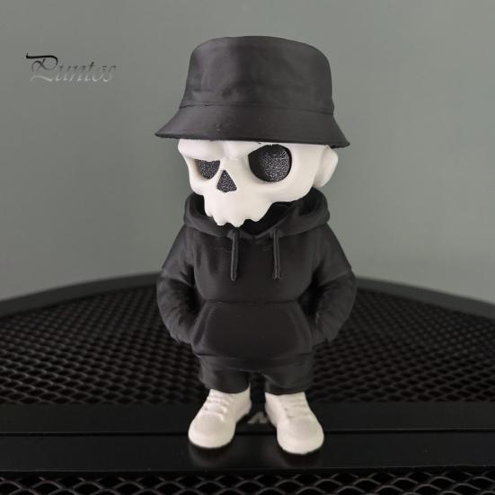 3D Printed Skull Decor Cool Skeleton Figurines, Gothic Small Statue, Halloween Desktop Ornament Spooky Collectible for Home Office Desk Shelf