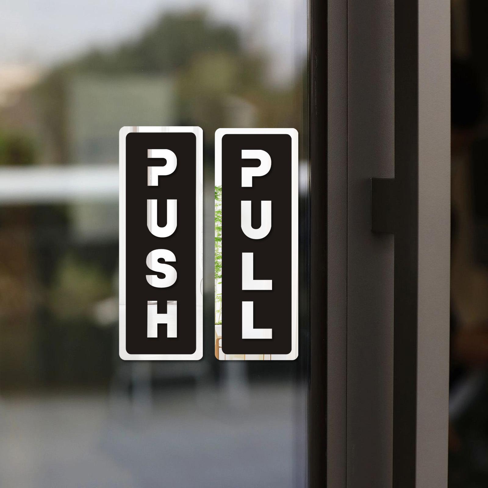 

2pcs Acrylic Sliding Door Sign Mirror Wall Sticker Push Pull Letters Symbol Decal for Hotel Sign Restaurant Cafe Bank Mall Decor