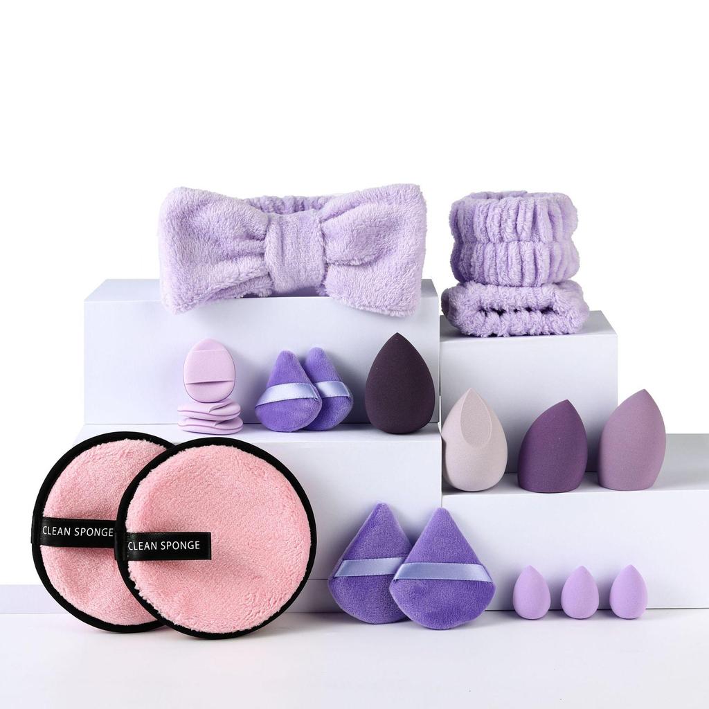 Multi-piece Powder Puff Set: Includes Beauty Blender, Thumb Puff, Mini Puff, and Cotton Puff In 5/14/19/25/34-piece Options.
