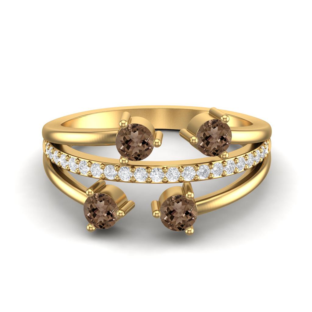 0.78 Ctw Round Smoky Quartz 925 Sterling Silver Gold Vermeil Four Stone Women Wedding Ring