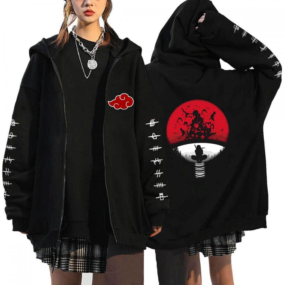Naruto Men's Cardigan Hooded Sweatshirt Uchiha Itachi Anime Men Women Streetwear Harajuku Akatsuki Hoodies Sweatshirt Clothes