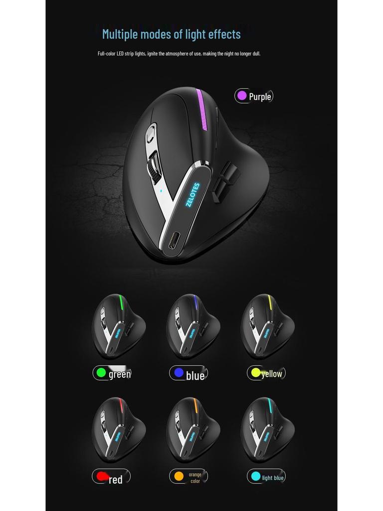 ZELOTES Master F36 Vertical Ergonomic Mouse: Three-Mode Bluetooth, Rechargeable, Programmable